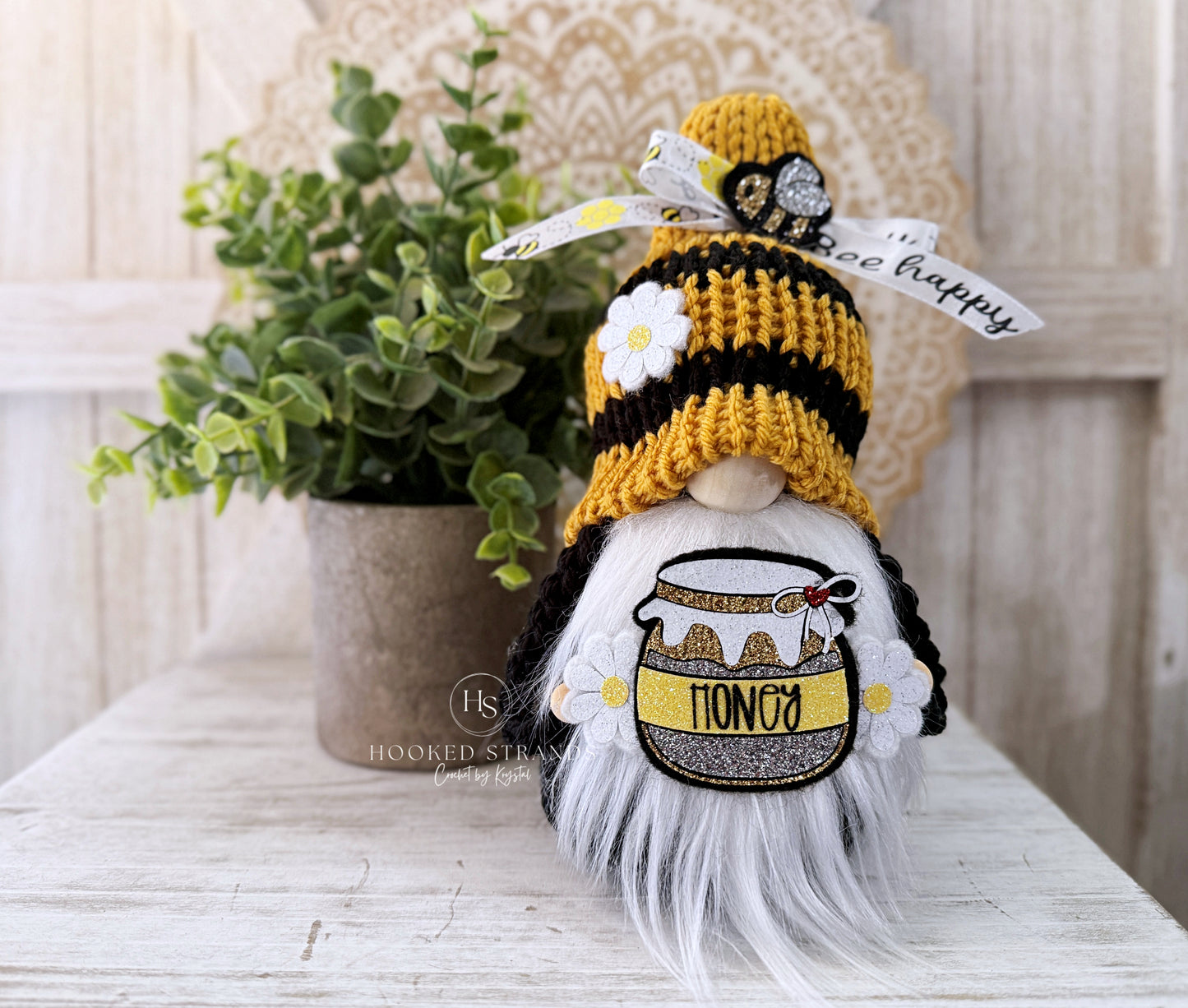Honey bee gnome, Summer gnome, Tiered tray decor