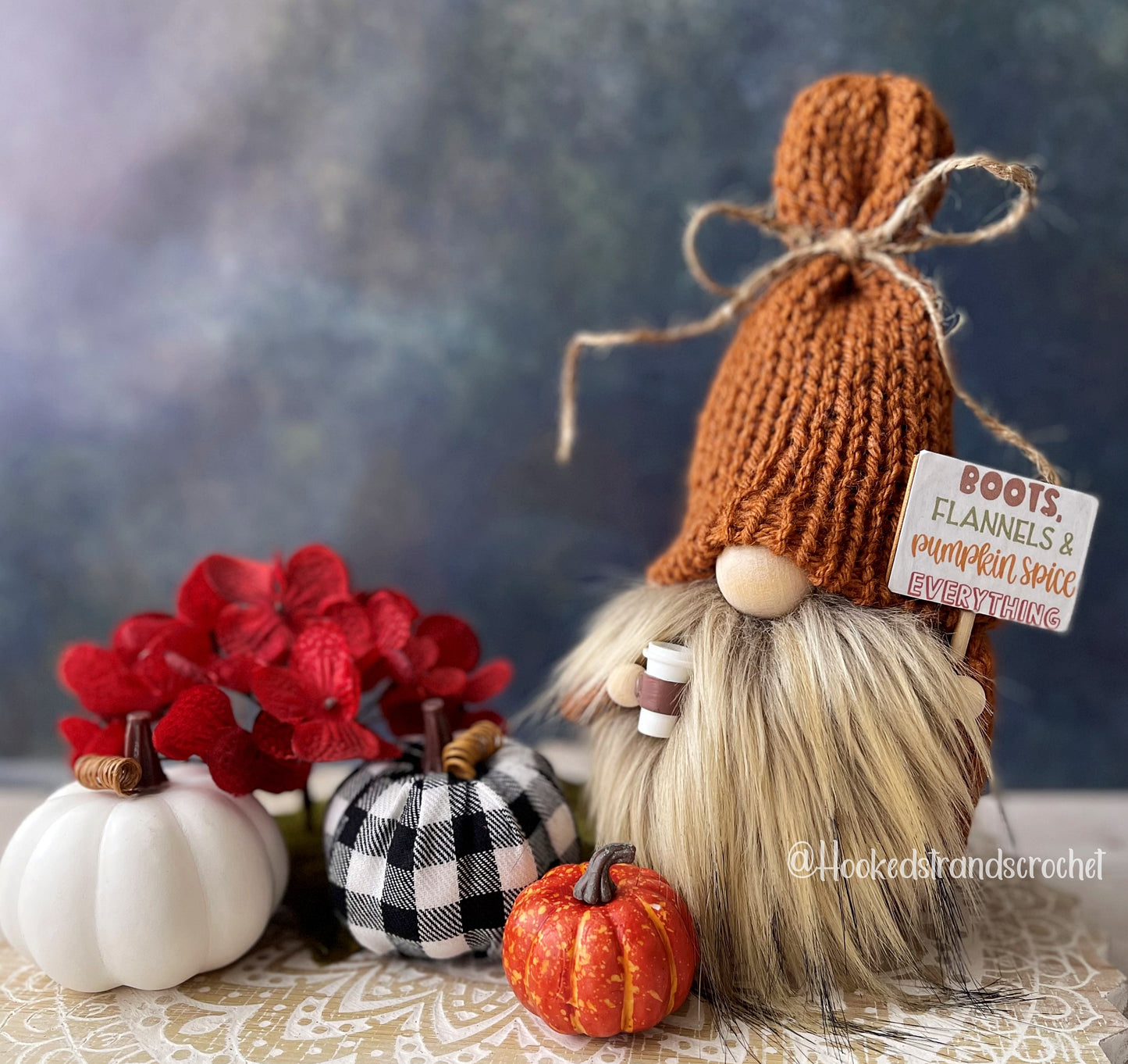 Pumpkin spice seasonal knit gnome - Tiered tray decor