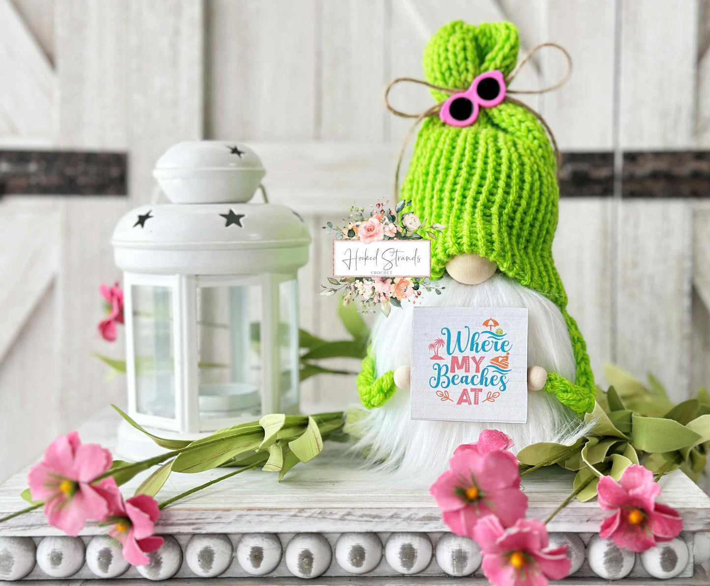 Vibrant beach gnomes with cheerful signs - Vacation home decor - Tiered tray decor