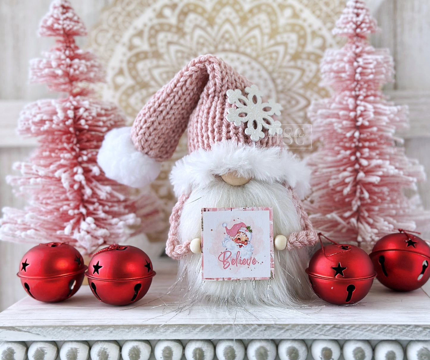 Adorable Pink Santa Christmas Gnome - Perfect Tiered Tray Decor by Hooked Strands Crochet!