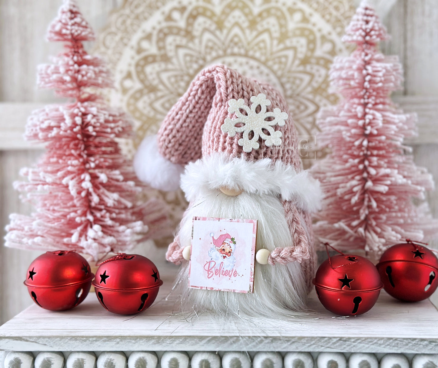 Adorable Pink Santa Christmas Gnome - Perfect Tiered Tray Decor by Hooked Strands Crochet!
