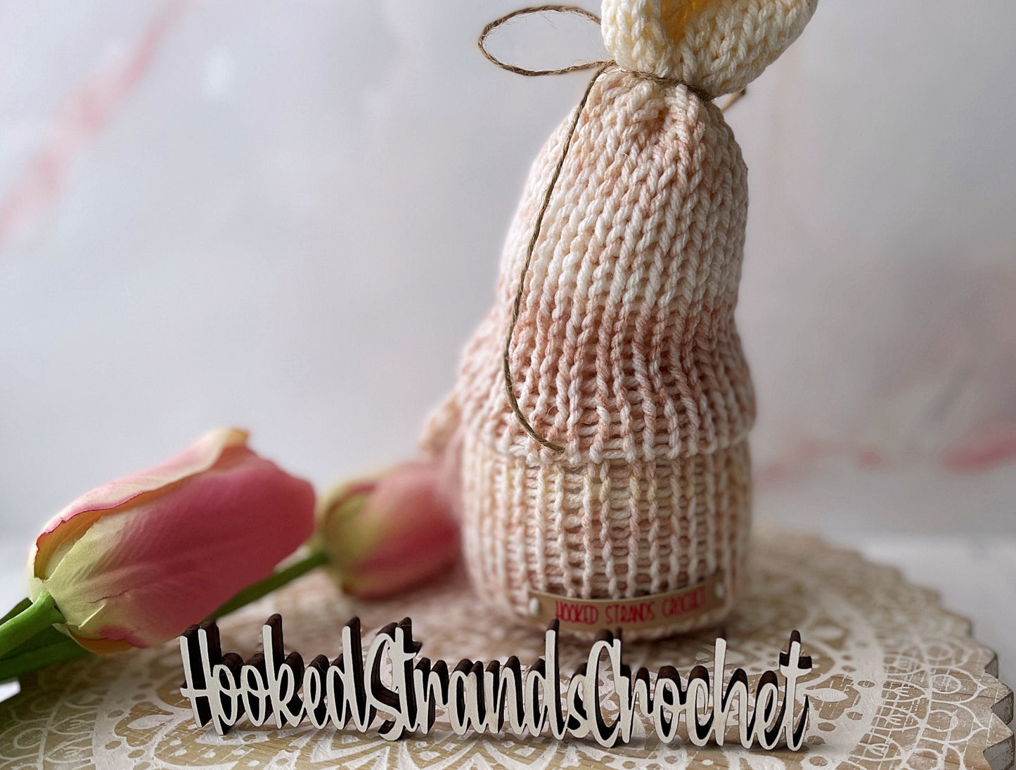 Spring gnome, Tiered tray decor, Tulip gnome, Swedish tomte, Gift idea, Knit gnome, Spring decor, Made to order