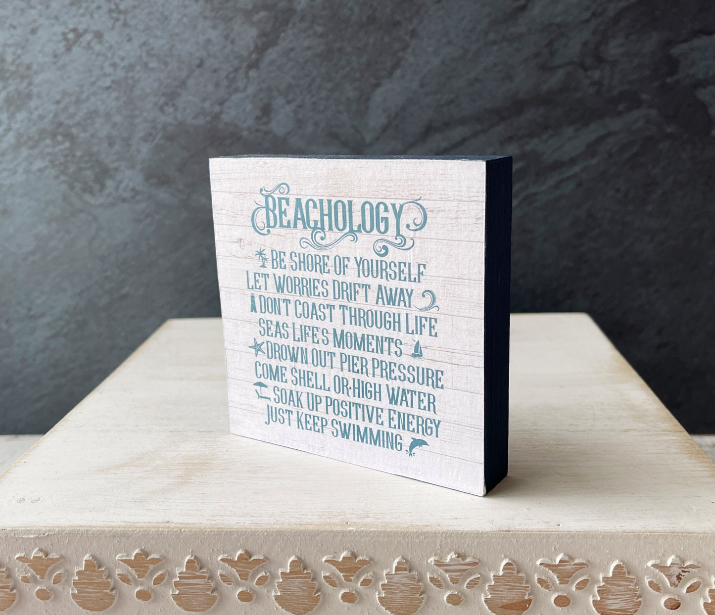 Cute Beach themed tiered tray decor signs and rolling pins