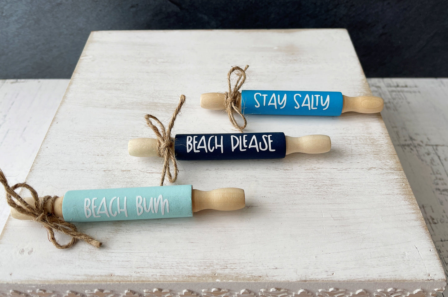 Cute Beach themed tiered tray decor signs and rolling pins