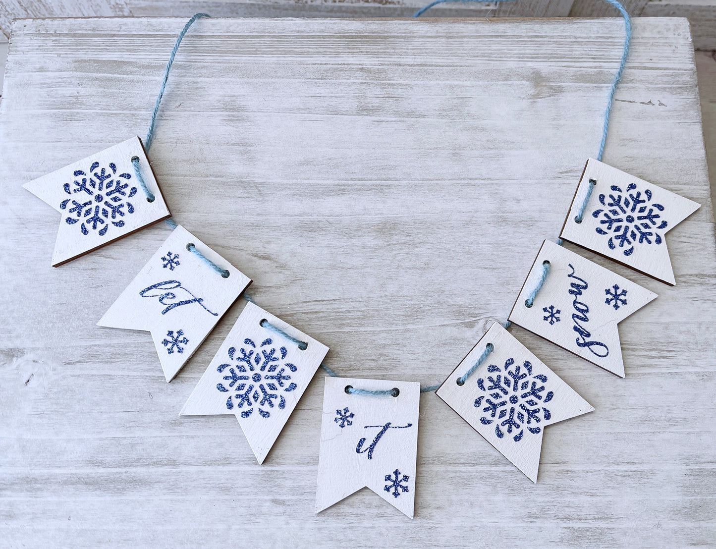 Let it snow garland, Tiered tray decor, Christmas decor, Tray decor, Winter garland, Table top display