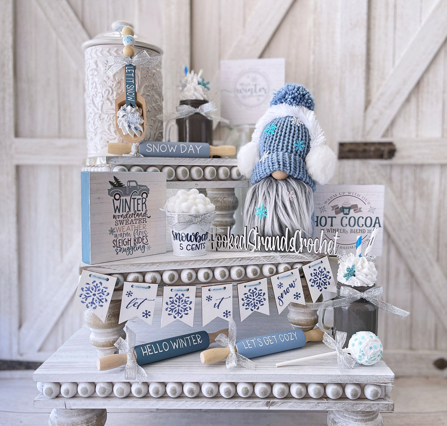 Let it snow garland, Tiered tray decor, Christmas decor, Tray decor, Winter garland, Table top display