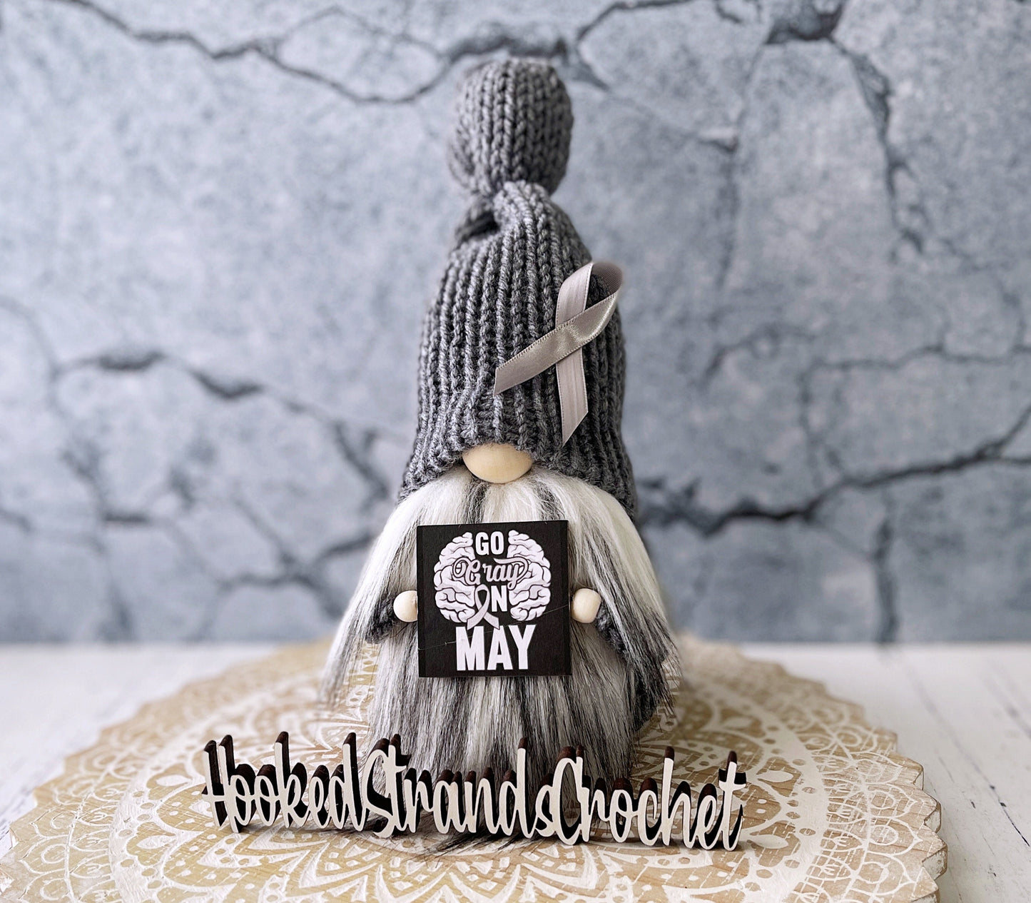 Brain cancer gnome, Tiered tray decor, Cancer awareness, Gift idea, Gonk doll, Knit gnome, Rustic gnome,