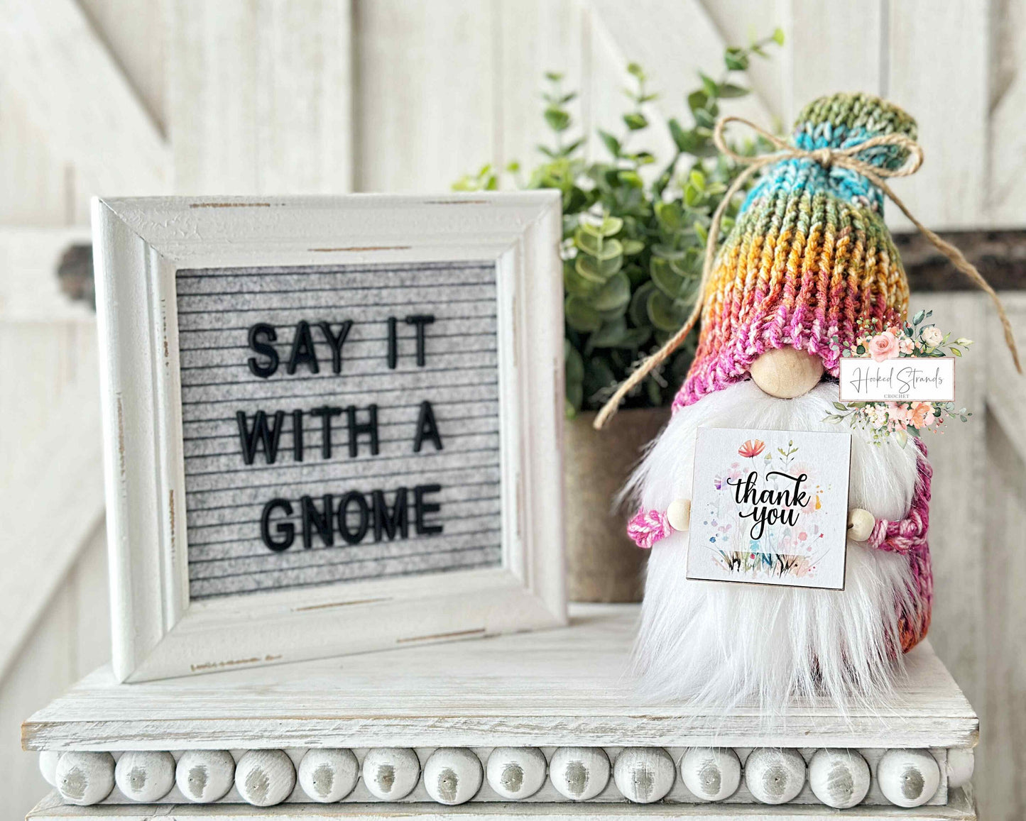 Cheerful Knitted Rainbow Gnome with Sentimental Quote -Handmade Gift Idea