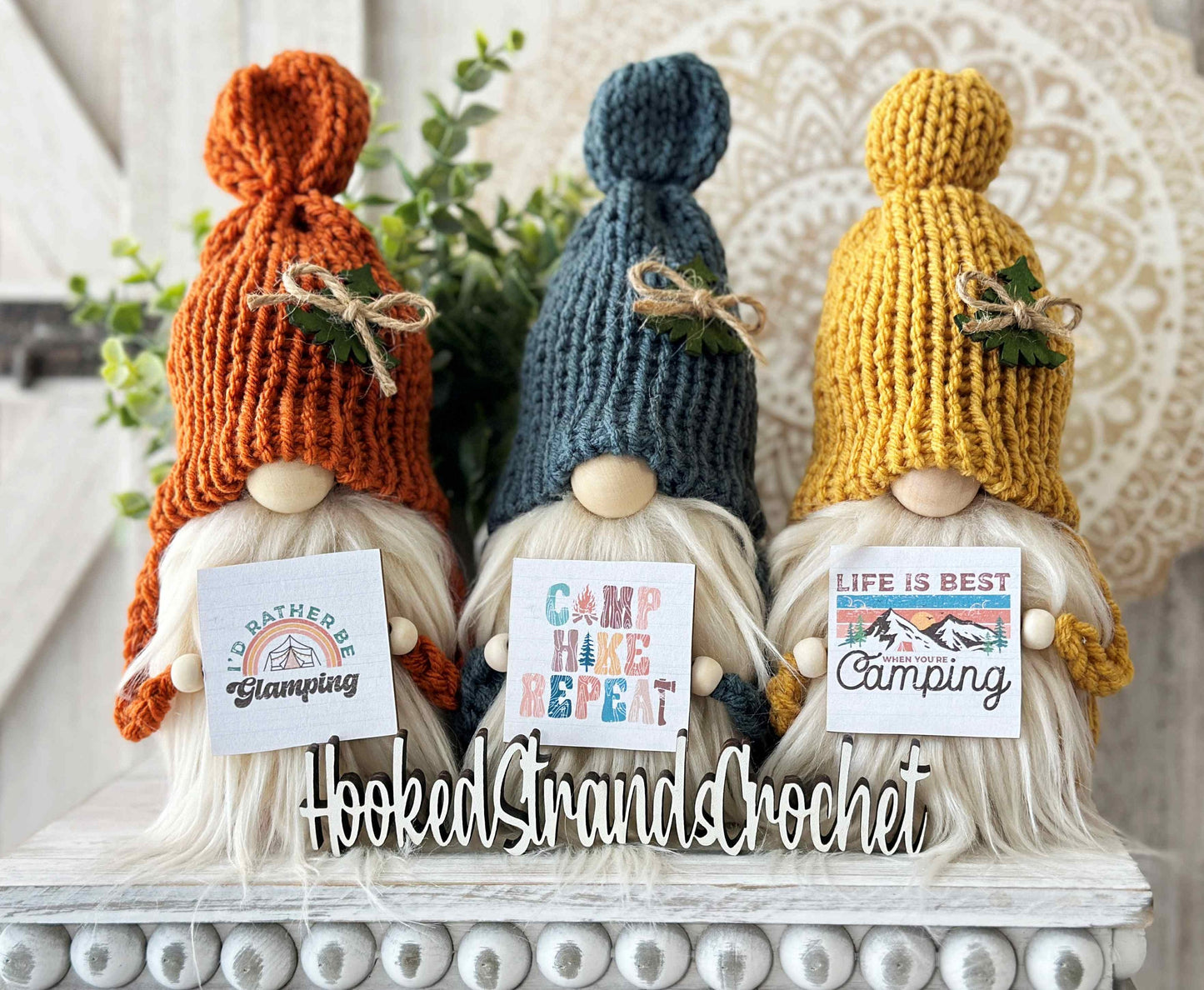 Adorable Knit Camping Gnome: Perfect Tiered Tray Decor for Glamping!