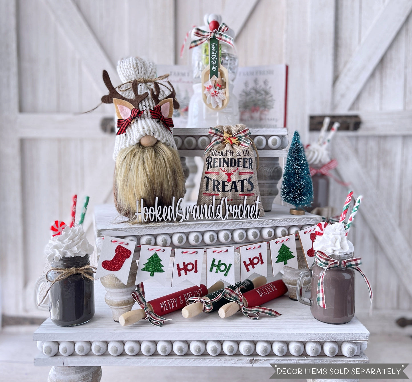 Reindeer gnome, Christmas gnome, Tiered tray decor, Farmhouse theme, Rustic decor, Holiday decor,