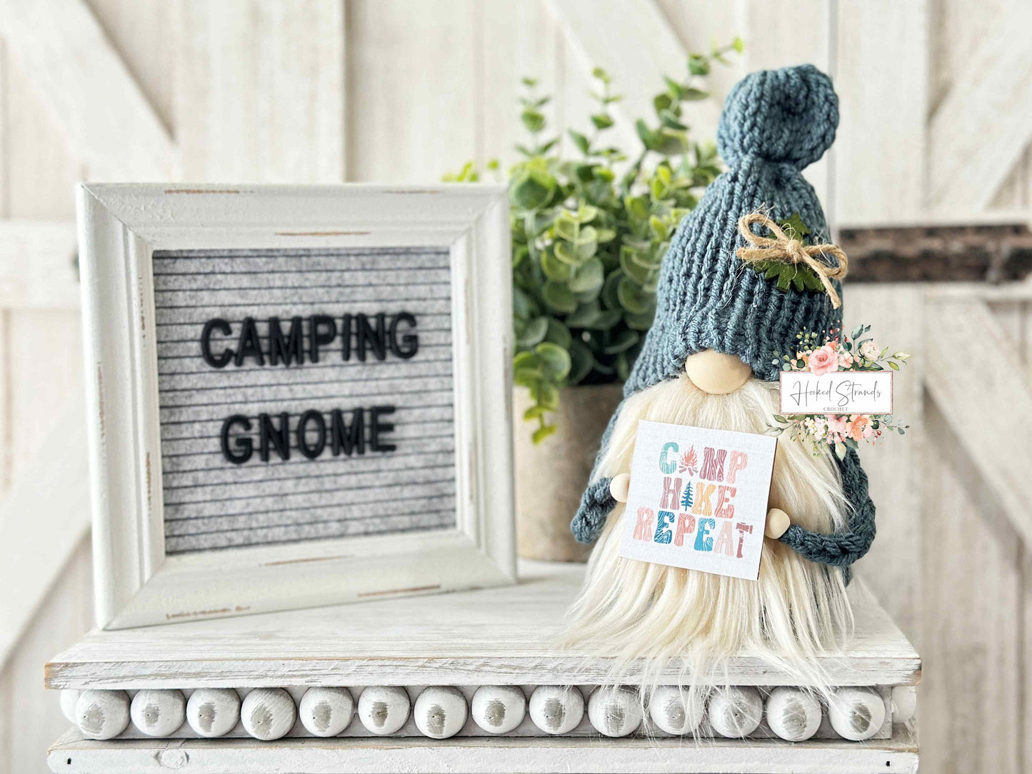 Adorable Knit Camping Gnome: Perfect Tiered Tray Decor for Glamping!