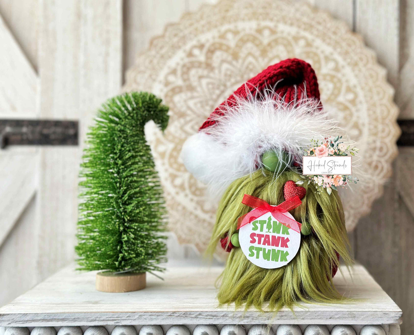 Grinch gnome, Christmas gnome, Tiered tray decor, Farmhouse theme, Rustic decor, Holiday decor,