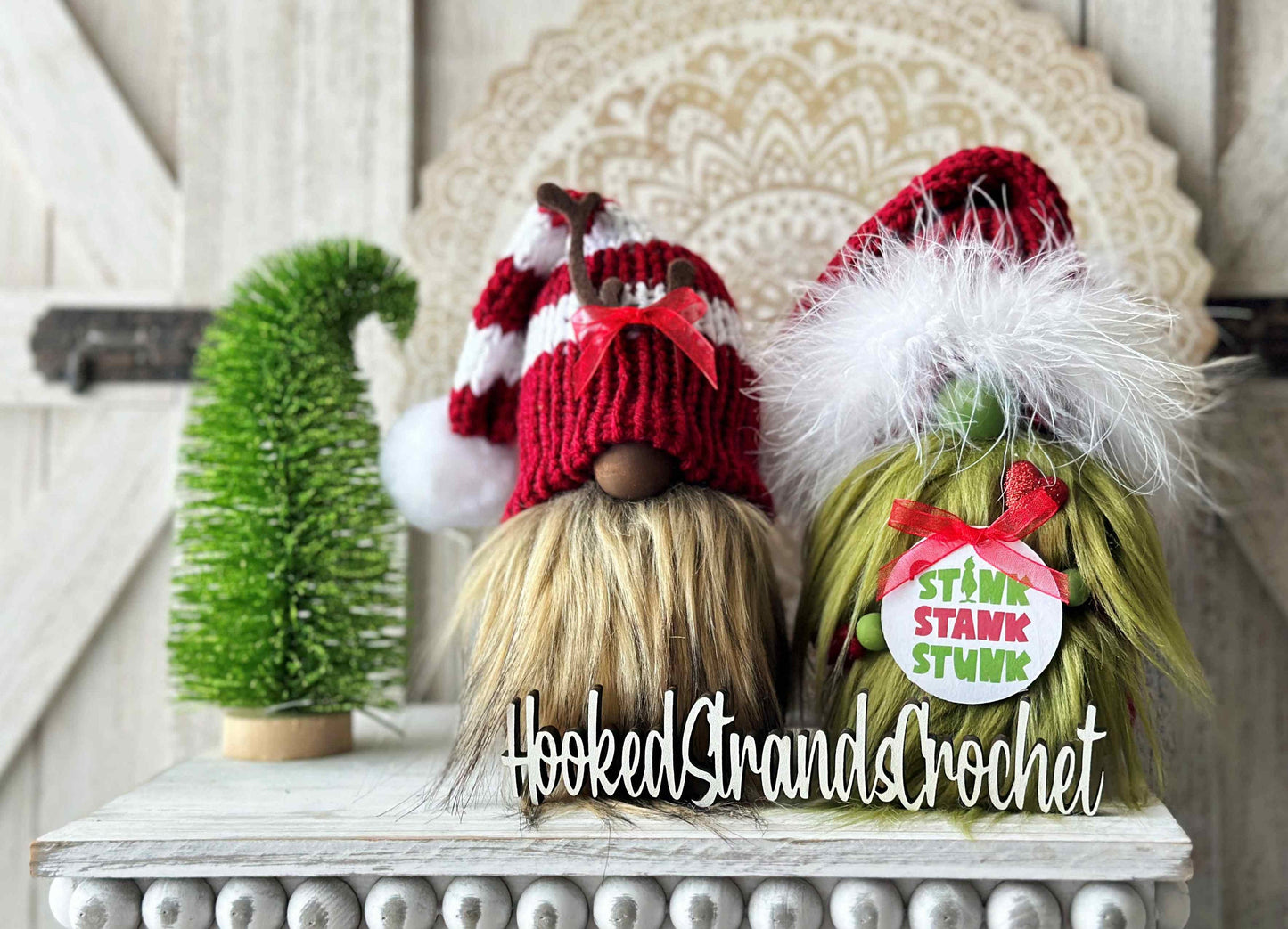 Grinch gnome, Christmas gnome, Tiered tray decor, Farmhouse theme, Rustic decor, Holiday decor,