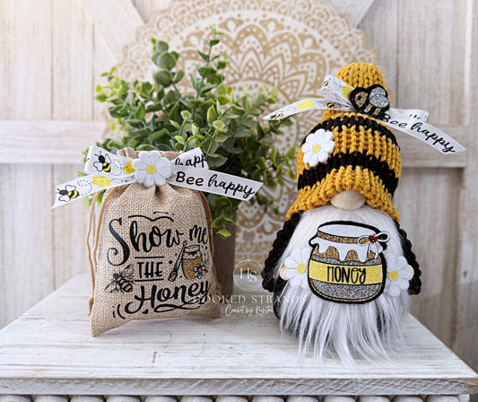 Honey bee gnome, Summer gnome, Tiered tray decor