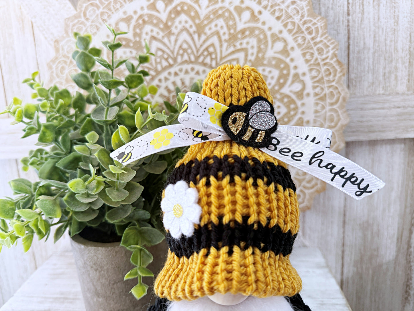 Honey bee gnome, Summer gnome, Tiered tray decor