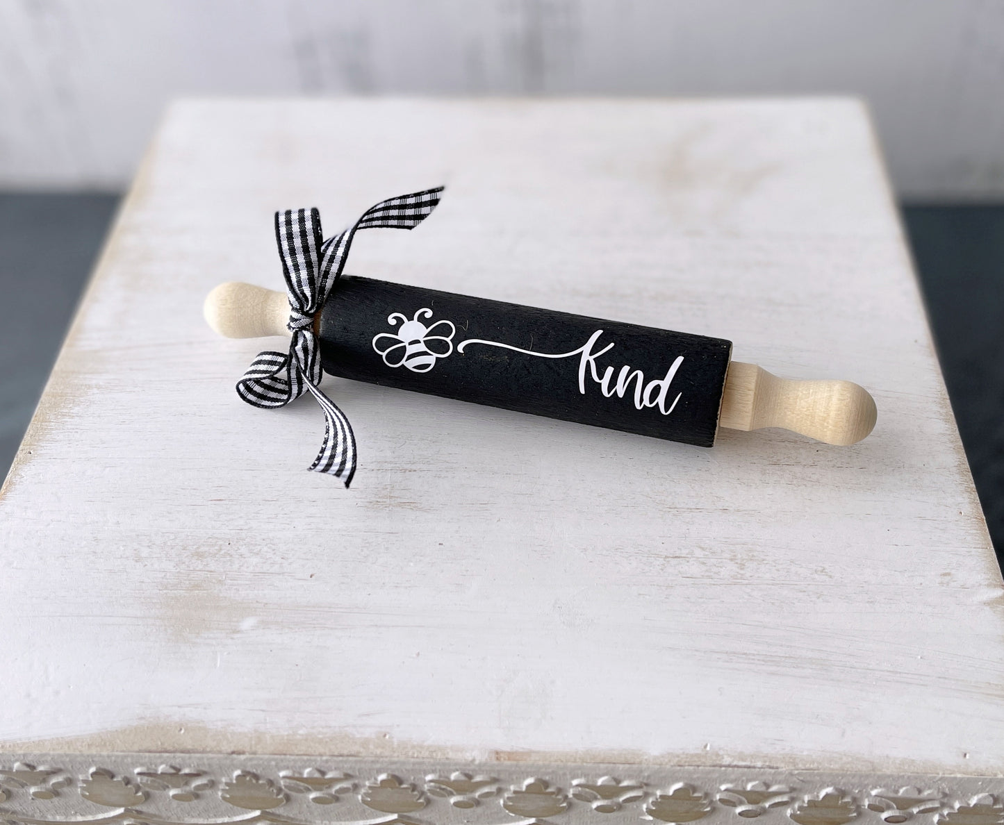 Bee-u-tiful  knit honeybee gnome with sign - Decorative rolling pins - Tiered tray decor set