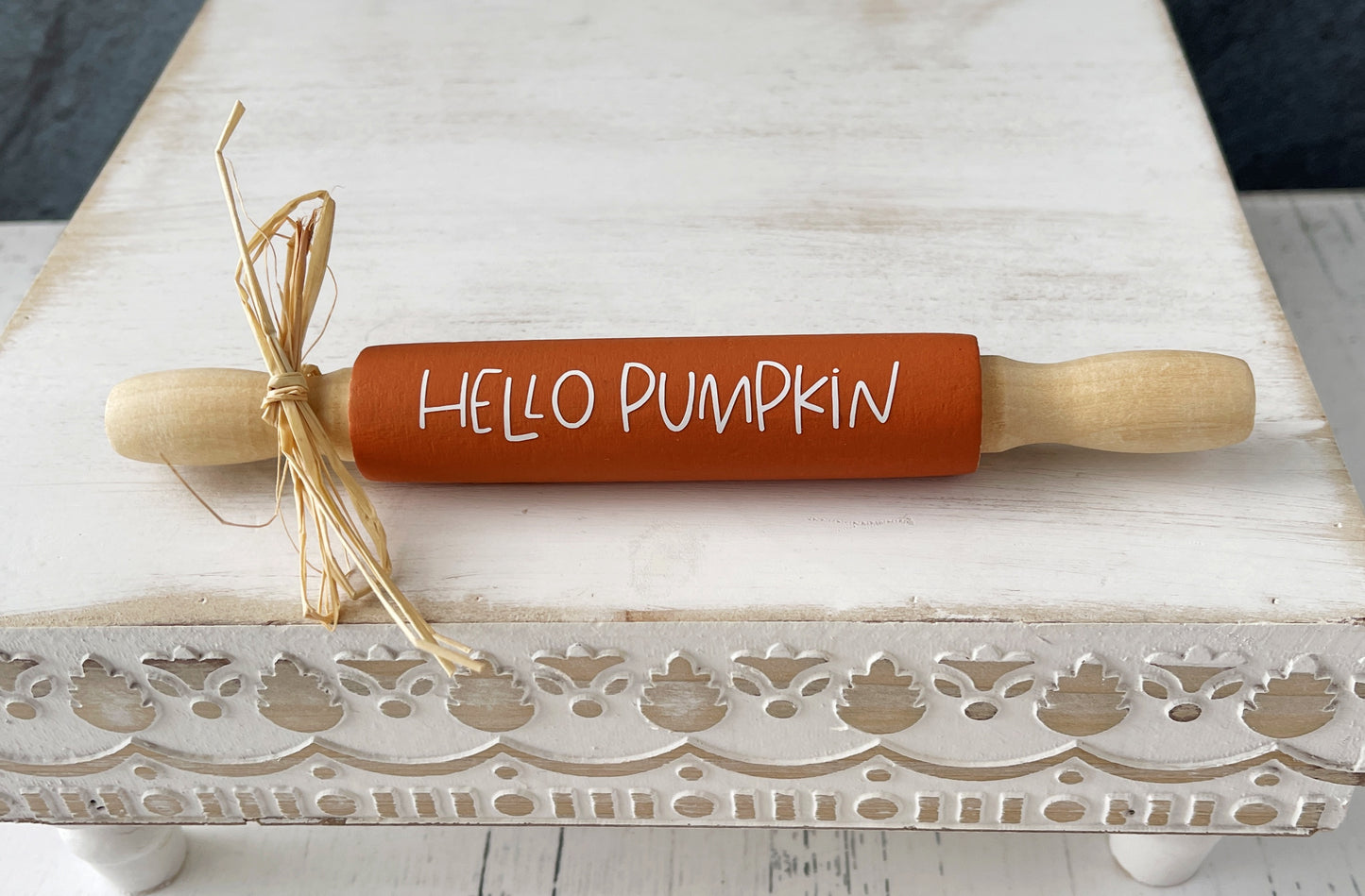 Festive decorative autumn 7 inch rolling pins with raffia bows - Tiered tray decor