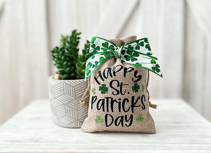 Mini St Patricks sack, St Paddys day decor, Tiered tray decor, Decorative burlap sack, Table top display