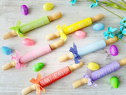 Easter rolling pins, Spring decor, Tiered tray decor, Table top display