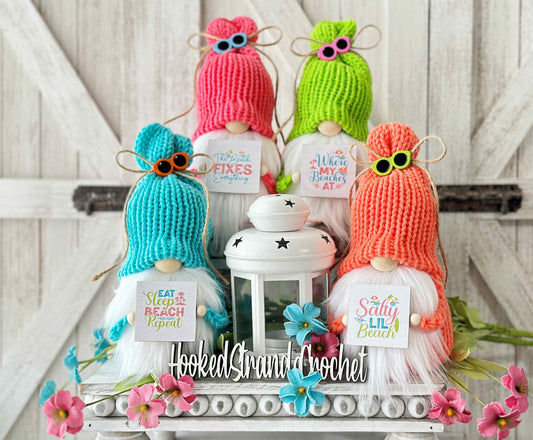 Vibrant beach gnomes with cheerful signs - Vacation home decor - Tiered tray decor