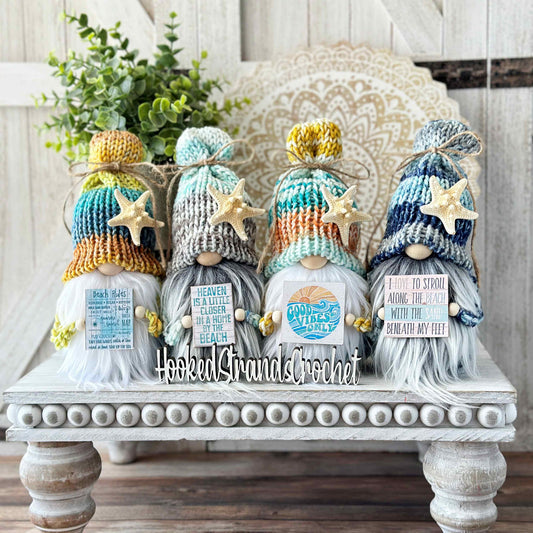 Knit Beach themed gnome with starfish - Tiered tray decor