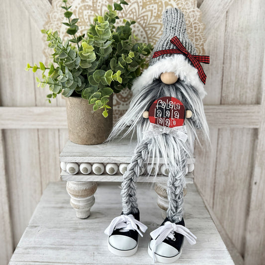 Rustic Buffalo Plaid Knit Christmas Gnome with Festive Sign - Festive Holiday Decor