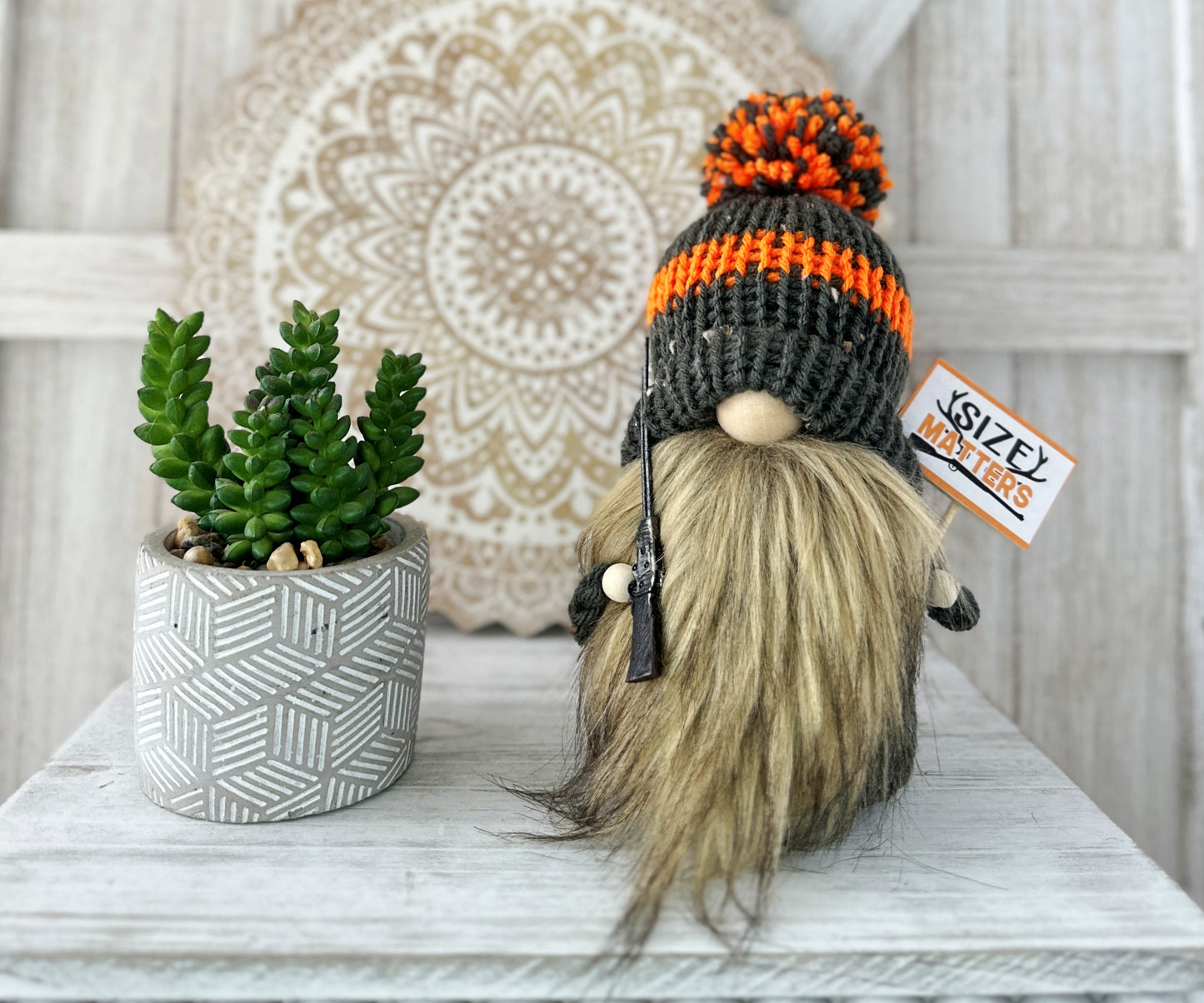 Cheeky Hunter with Sign and Deer Gnomes - Unique Man Cave Decor and Gift for Him