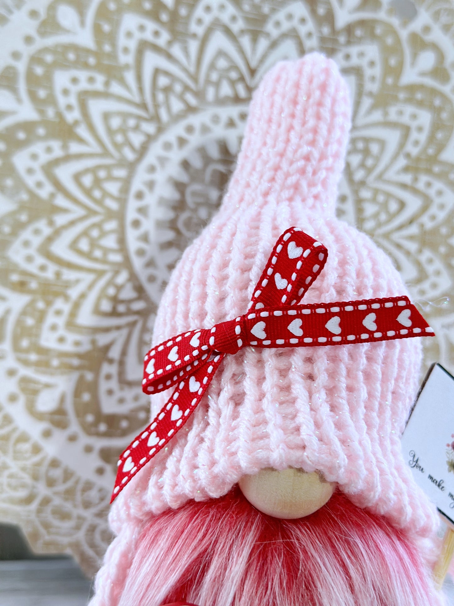 Whimsical Pink Valentine Mushroom Gnome - Delightful Tiered Tray Decor by Hooked Strands Crochet