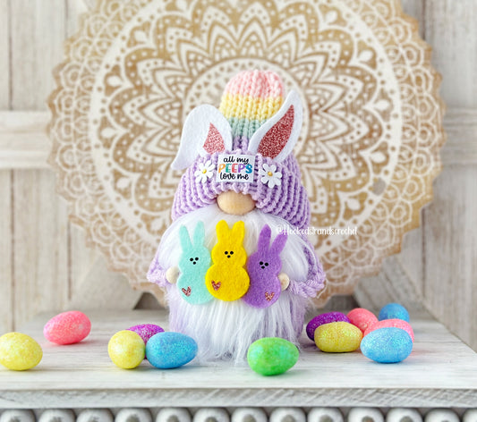 Pastel Spring Bunny Gnome for Easter Decor | Tiered Tray Decor by Hooked Strands Crochet