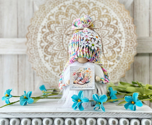 Colorful Spring Gnome Centerpiece - Exquisite Tiered Tray Decor by Hooked Strands Crochet