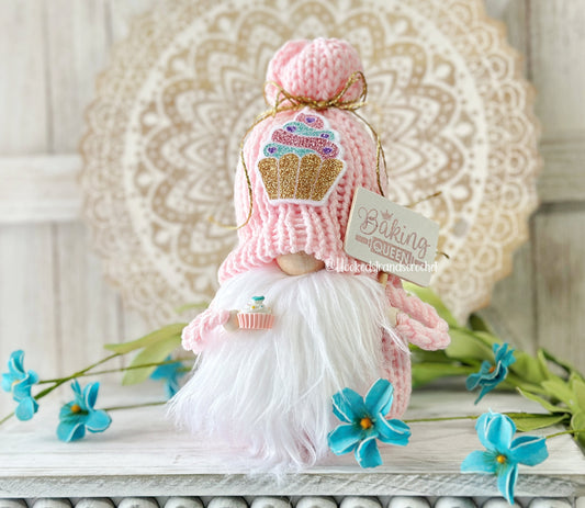 Adorable Baking Queen Cupcake Gnome for Tiered Trays - Handcrafted Crochet by Hooked Strands