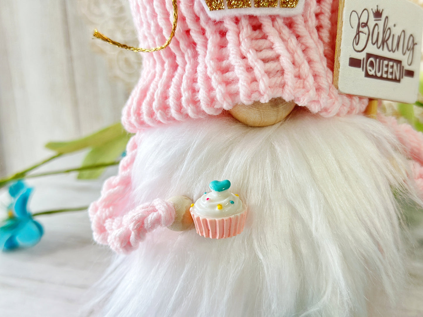 Adorable Baking Queen Cupcake Gnome for Tiered Trays - Handcrafted Crochet by Hooked Strands
