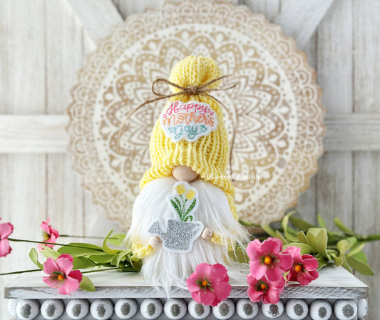 Mother's Day Gnome with Tulips - Spring Tiered Tray Decor - Unique Gift from Hooked Strands Crochet