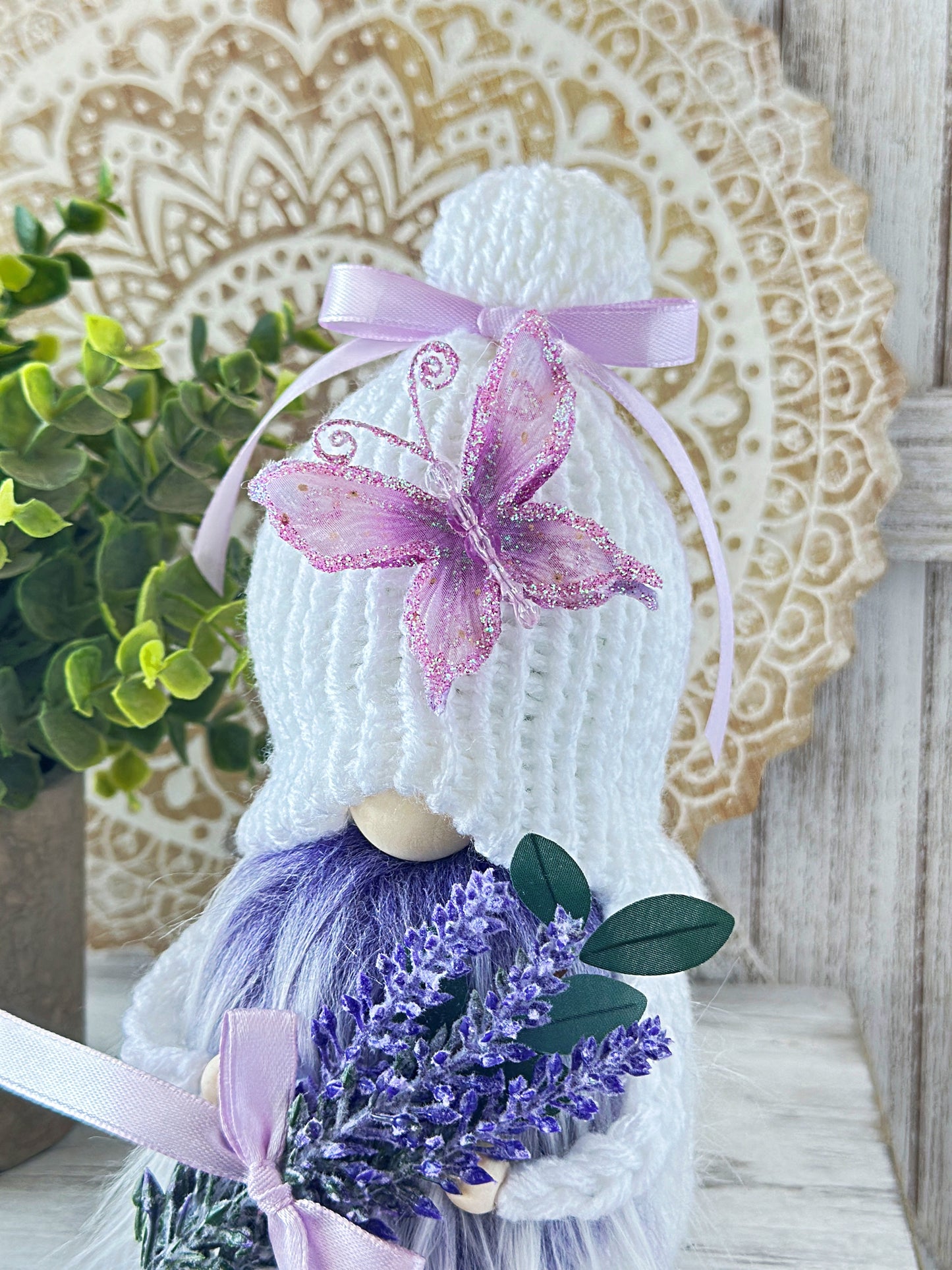 Adorable Purple Butterfly and Lavender Gnome Decor - Perfect for Tiered Trays