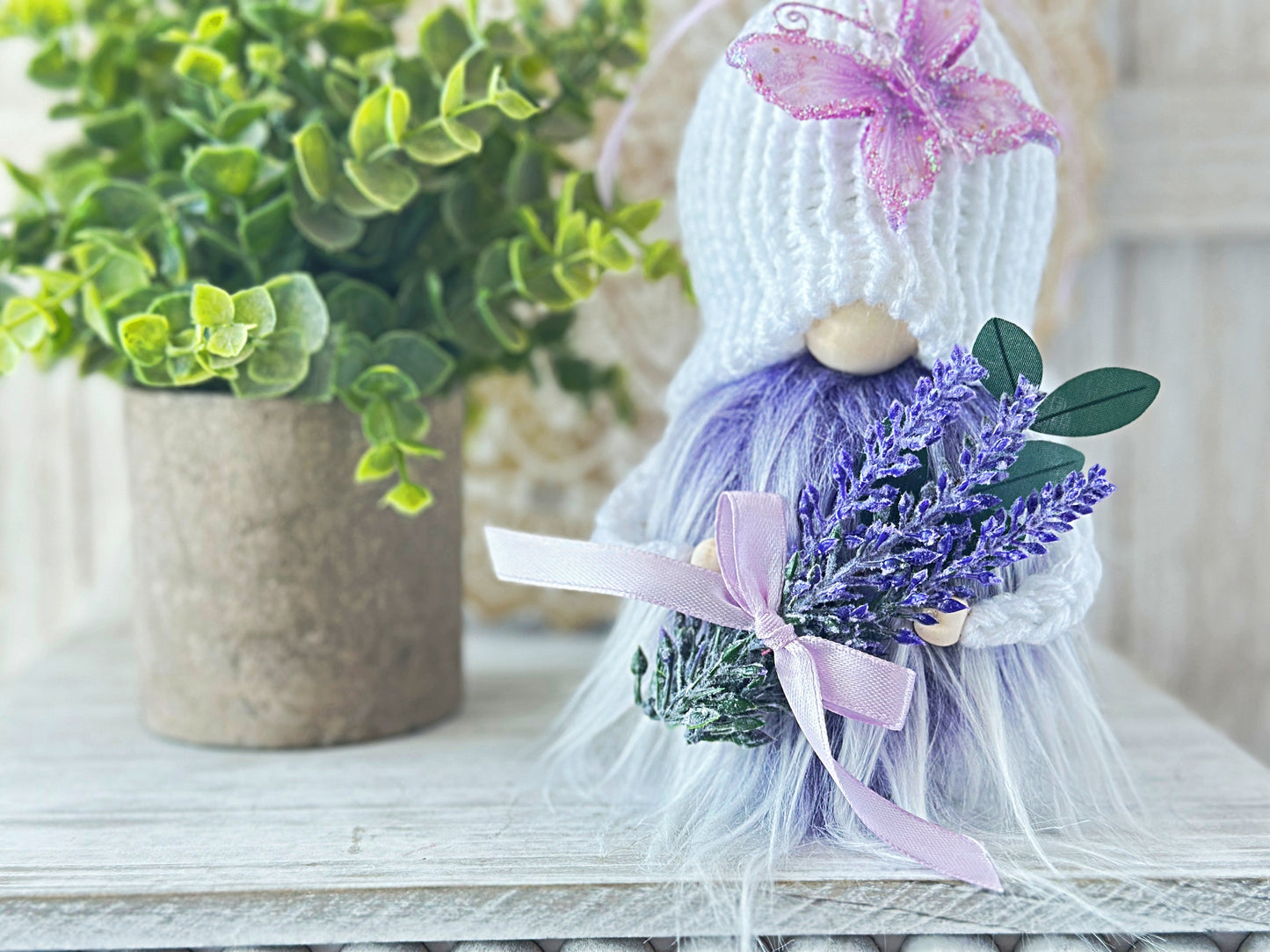 Adorable Purple Butterfly and Lavender Gnome Decor - Perfect for Tiered Trays