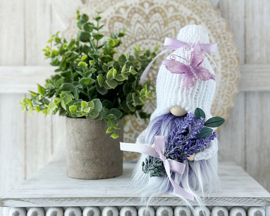 Adorable Purple Butterfly and Lavender Gnome Decor - Perfect for Tiered Trays