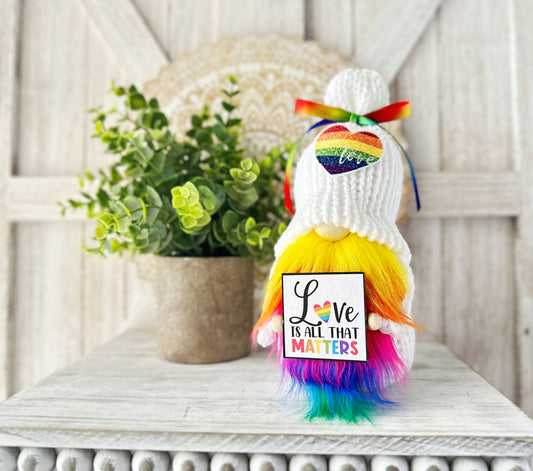 Colorful Pride Gnome for Home Decor or Thoughtful Gift - Handcrafted by Hooked Strands Crochet