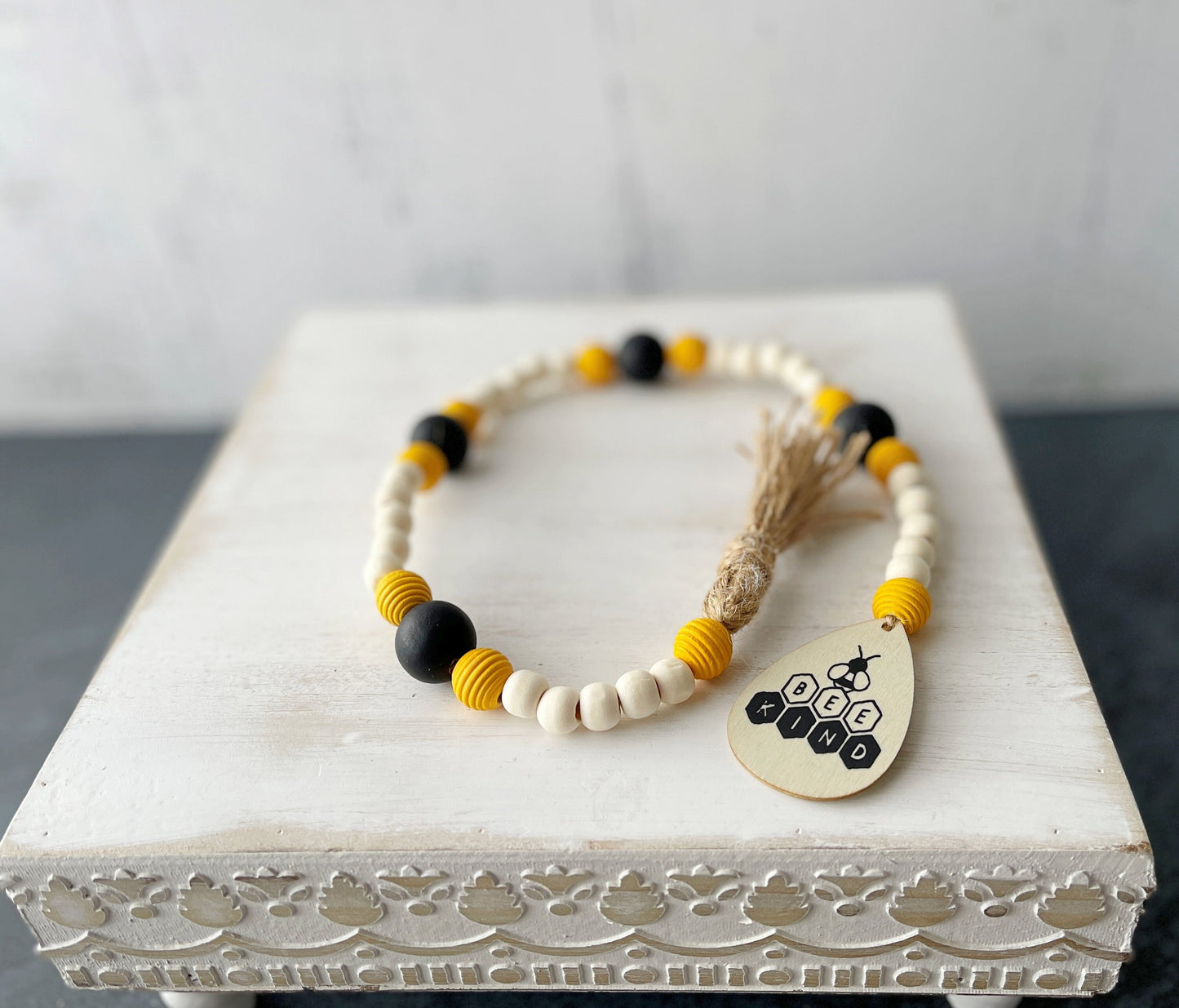 Bee-u-tiful  knit honeybee gnome with sign - Decorative rolling pins - Tiered tray decor set