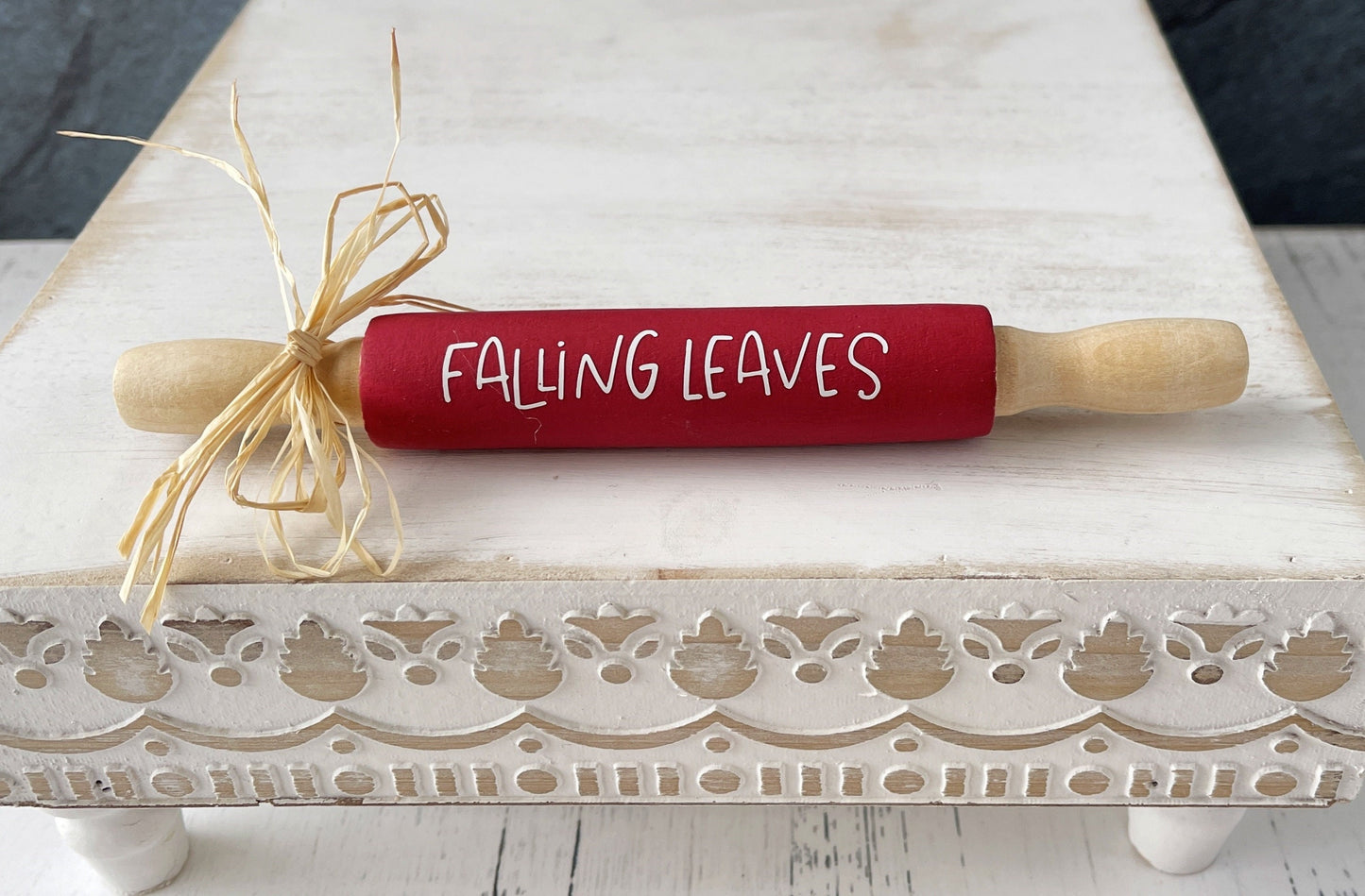 Festive decorative autumn 7 inch rolling pins with raffia bows - Tiered tray decor