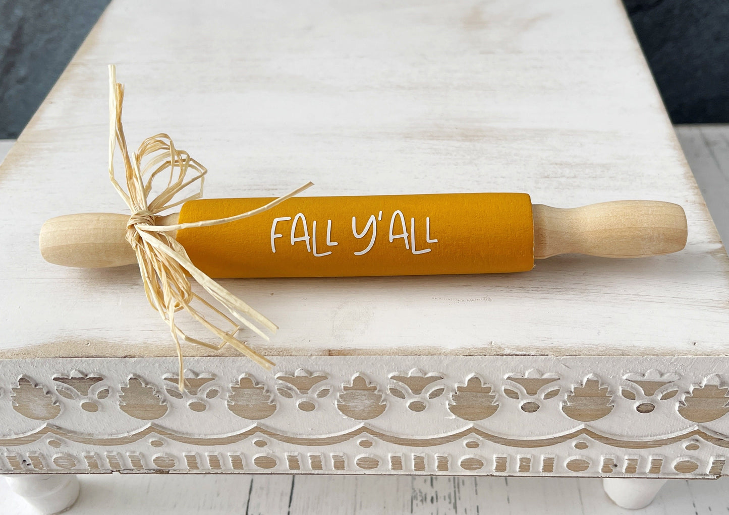 Festive decorative autumn 7 inch rolling pins with raffia bows - Tiered tray decor