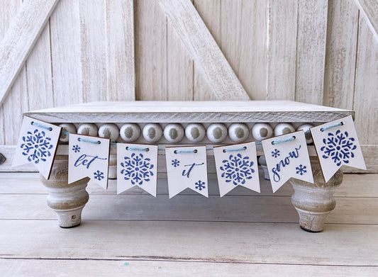 Let it snow garland,  Tiered tray decor, Christmas decor, Tray decor, Winter garland, Table top display