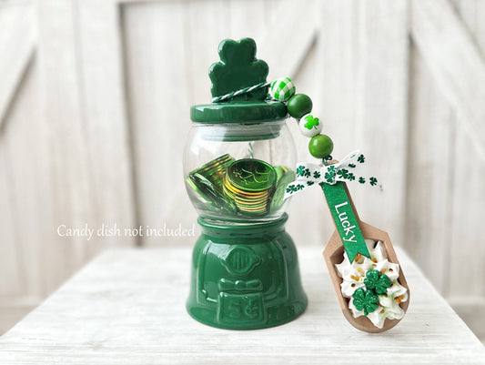 St patrick's scoop, St Paddys decor, Tiered tray decor, Decorative scoop, Table top display, Canister scoop