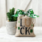Mini St Patricks sack, St Paddys day decor, Tiered tray decor, Decorative burlap sack, Table top display