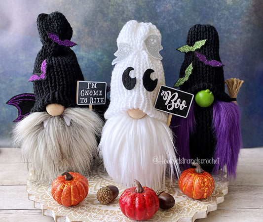 Halloween Gnome Trio -  Vampire, Witch and Ghost Designs - Whimsical Tiered Tray Decor