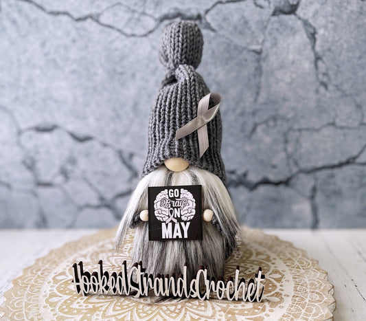 Brain cancer gnome, Tiered tray decor, Cancer awareness,  Gift idea, Gonk doll, Knit gnome, Rustic gnome,