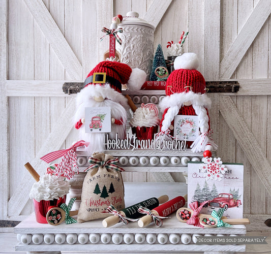 Knit Santa and Mrs. Claus Gnomes - Adorable Christmas Gnome Couple for Farmhouse and Tiered Tray Decor