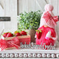 Sweet knit pink strawberry milkshake gnome - Crate of strawberries - tiered tray decor