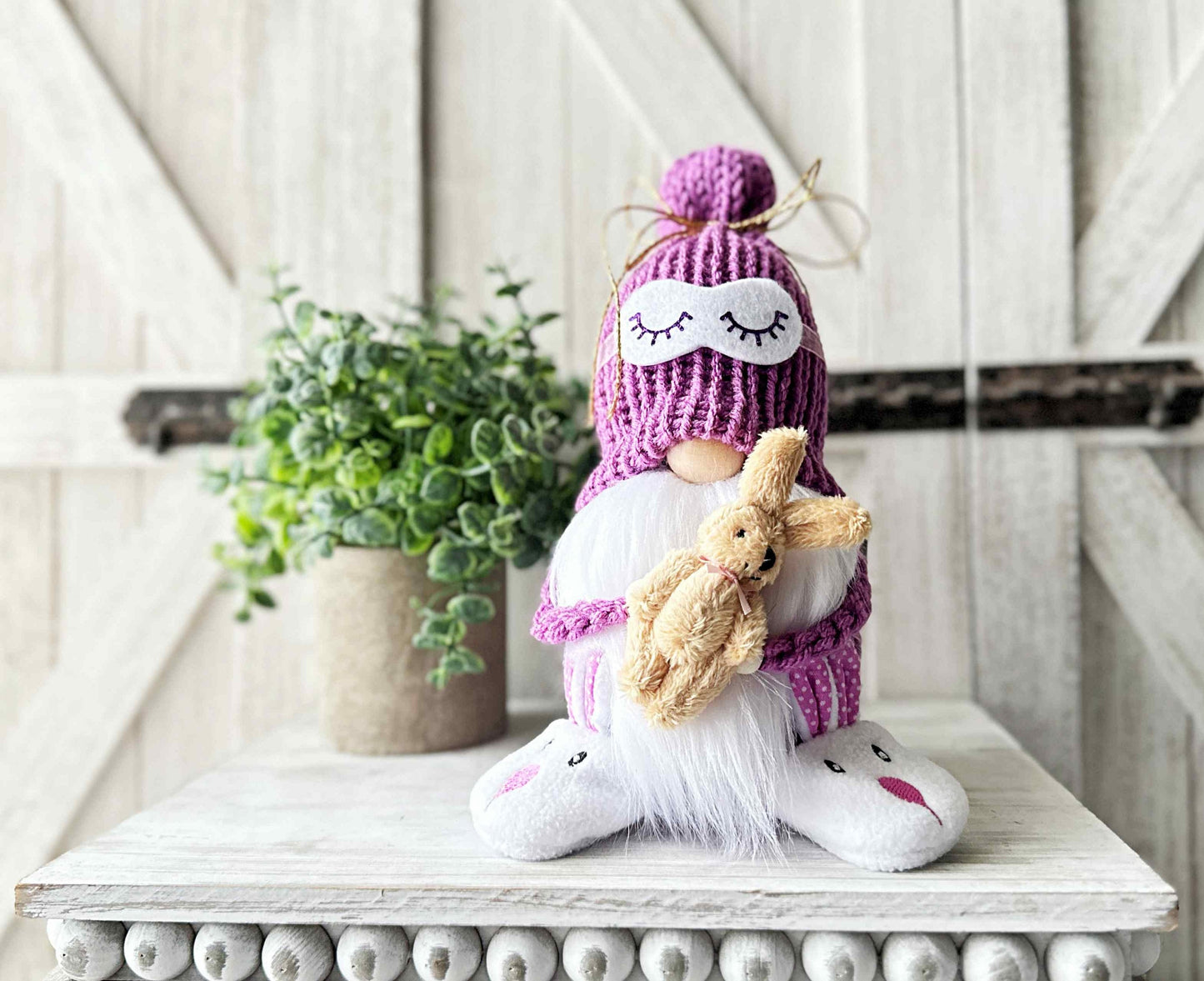 Sleepy gnome, Tiered tray decor, Bedtime gnome, Rustic gnome, Gnome decor, Swedish tomte,  Knit gnome,