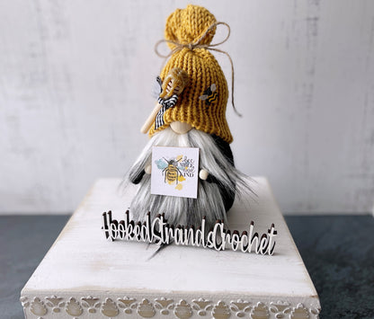 Bee-u-tiful  knit honeybee gnome with sign - Decorative rolling pins - Tiered tray decor set