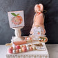 Summer fruit knit peach- themed gnome with sign - Tiered tray decor